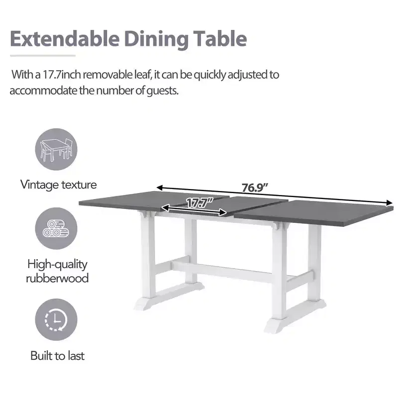 Whisen Updated 6-Piece Rustic Kitchen Extendable Dining Table Set, 76.9 Trestle Dining Table & 4 Upholstered Dining Chairs, 1 Bench