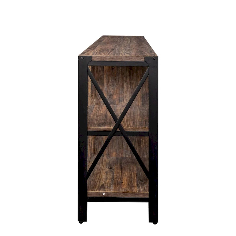 80-Inch Industrial TV Stand – Espresso / Walnut / White, Wood & Metal, Open Shelving with Mesh Door
