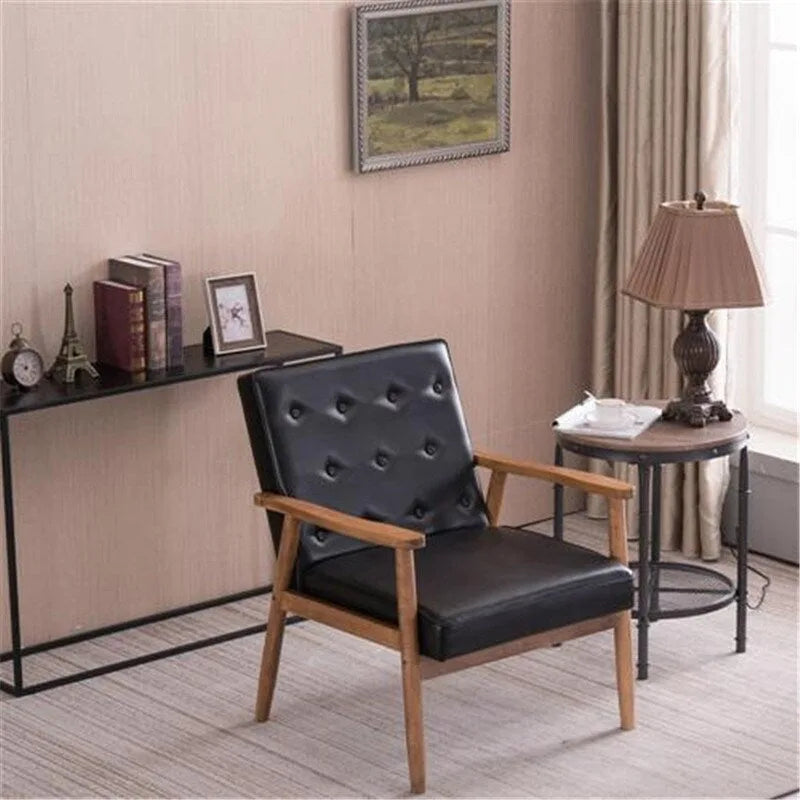 Button-Tufted Slipper Chair – Black, PU Leather, Solid Wood Frame & Legs, Seats 1