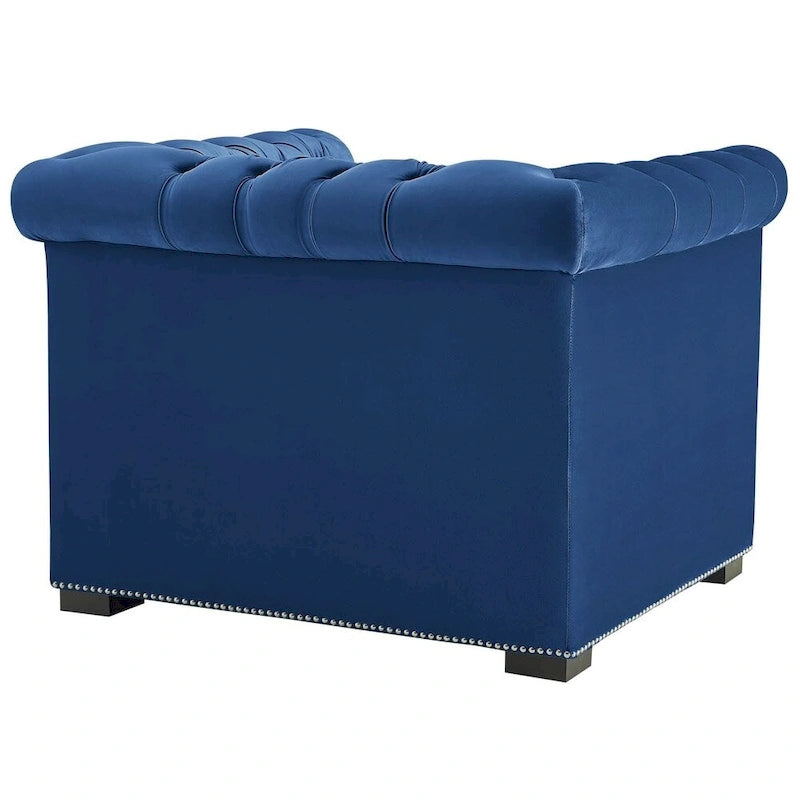 Chesterfield Armchair – Midnight Blue / Aqua / Grey / Ivory, Performance Velvet, Button Tufted, Seats 1
