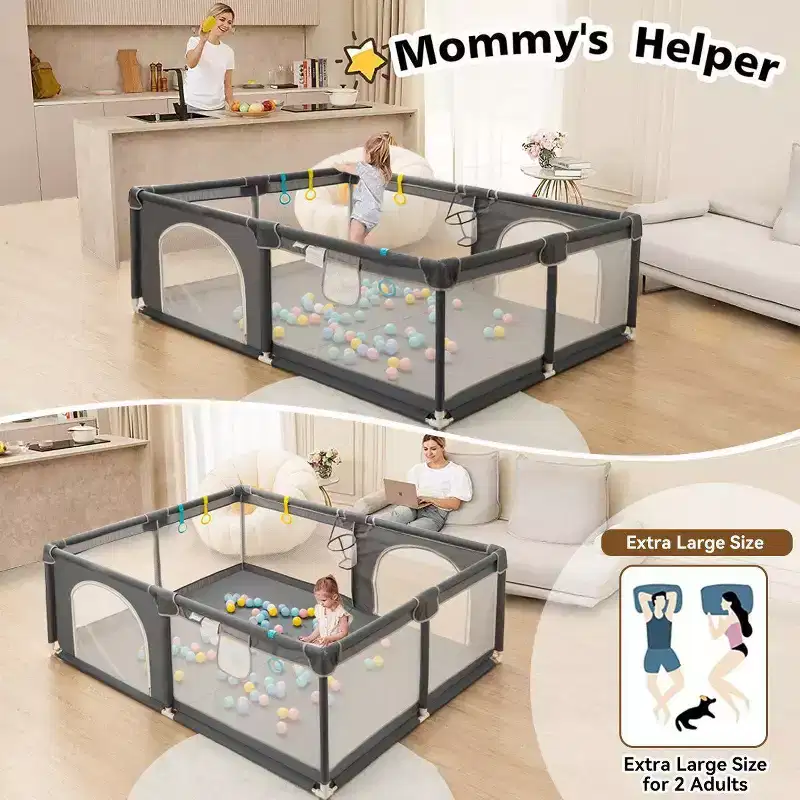 GOTGELIF 79x79 4-Panel Baby Playpen Spacious & Secure Portable Playard