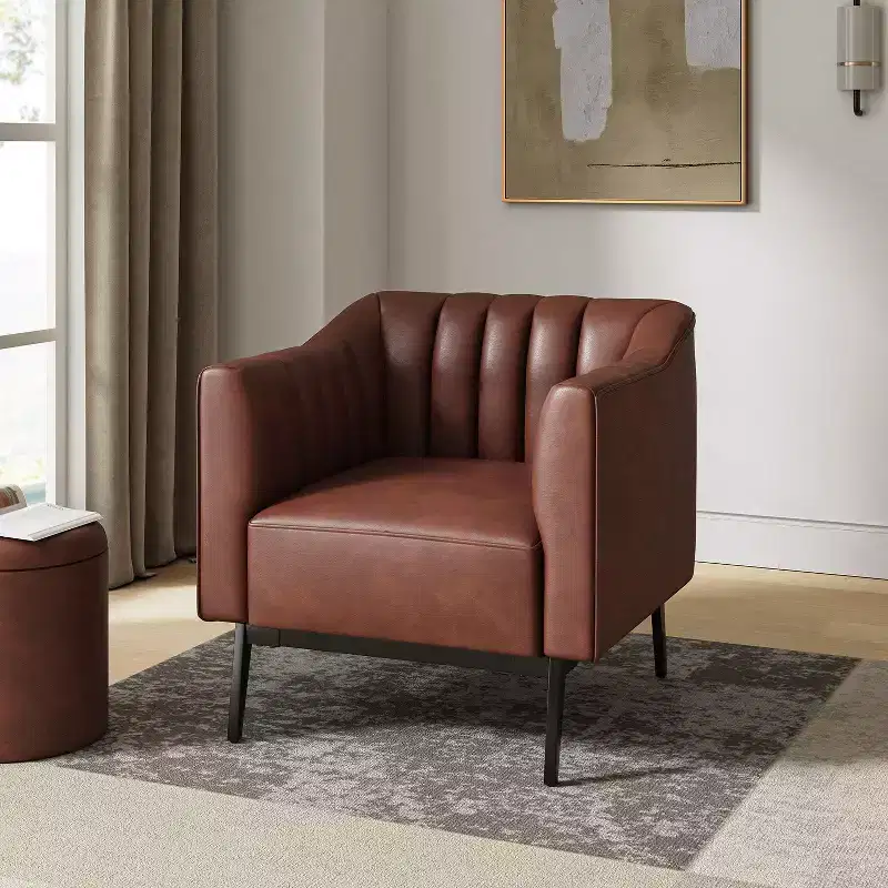 Carsten Industry 30 Wide Faux Leather Chair with Metal Leg|HULALA HOME-BROWN