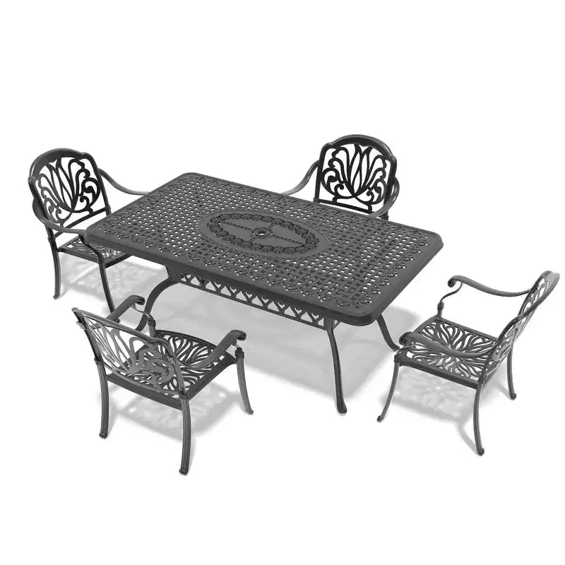 5-Piece Rectangular Cast Aluminum Patio Dining Set for Outdoor Backyard Garden Deck Poolside with Cushions