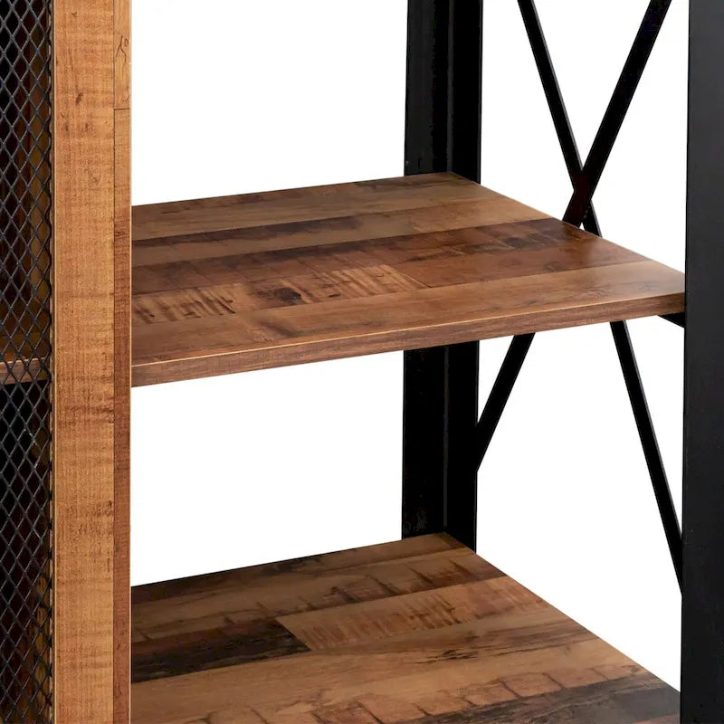 80-Inch Industrial TV Stand – Espresso / Walnut / White, Wood & Metal, Open Shelving with Mesh Door