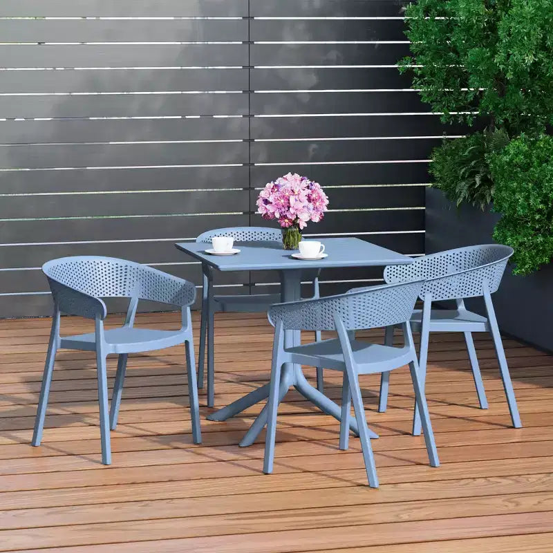 WestinTrends Playa 5-Piece Outdoor Resin Square Patio Dining Table Set with Stackable Patio Dining Chairs