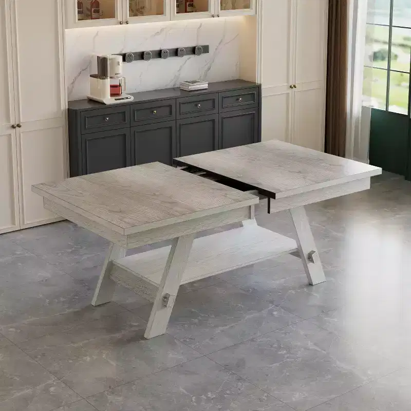 VECELO Rustic 5-Piece Extendable Dining Table Set, Rubber Wood Table with 4 Armless Upholstered Dining Chairs for Kitchen, Gray
