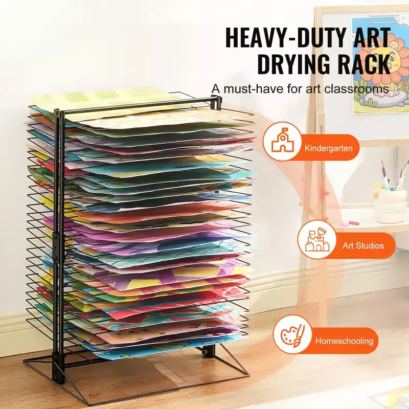 VEVOR Art Drying Rack, 50 Removable Shelves 20 x 17 x 30 inch Paint Drying Rack with Stable Base, Carbon Steel Metal Painting Drying Rack, Black