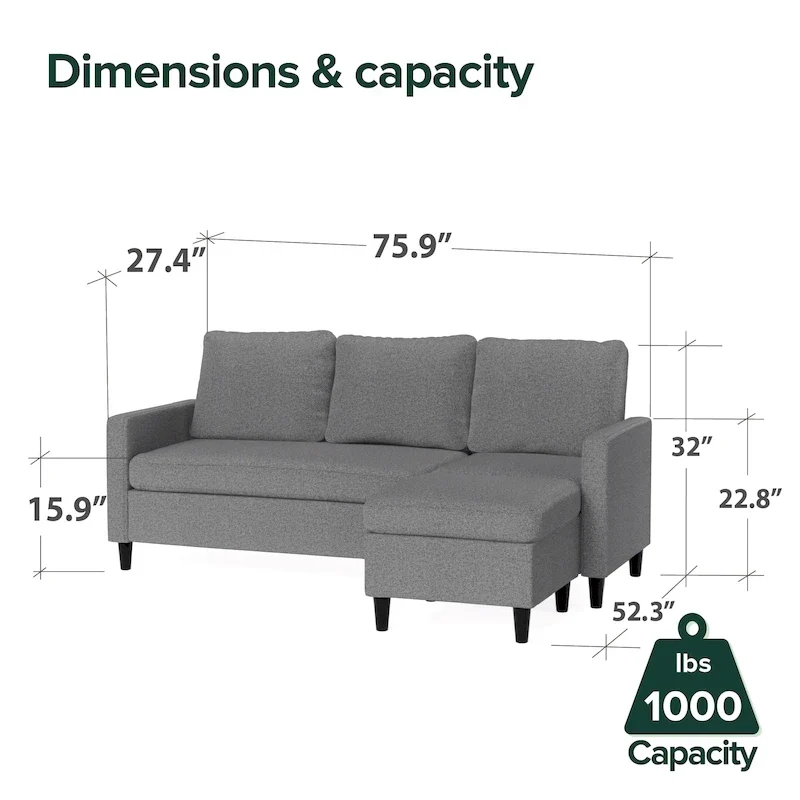 Priage by ZINUS Convertible Sectional Sofa with Reversible Chaise