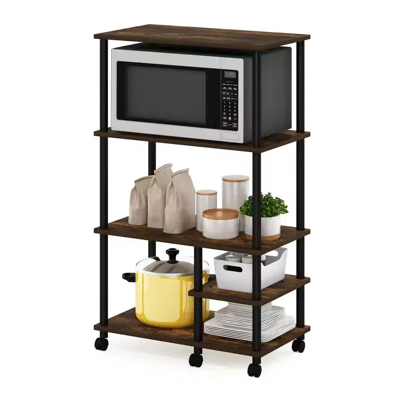 4-Tier Kitchen Baker's Rack Microwave Oven Storage Cart, Amber Pine