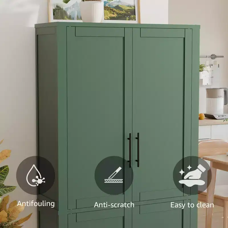 PexFix Kitchen Pantry Cabinet Freestanding Food Storage Cabinet with 4 Doors & Adjustable Shelves Floor Utility Storage Organizer