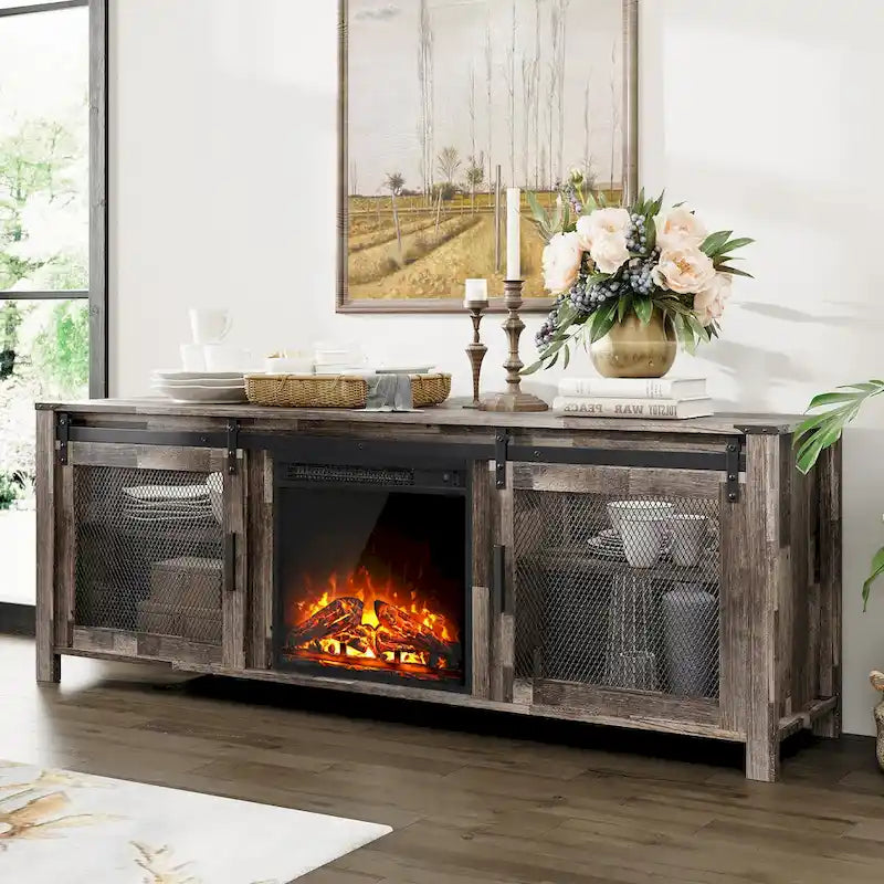 3-Sided Glass Electric Fireplace Insert – Gray & Blue Light / Black, Freestanding or Insert, 18 or 36 Inch