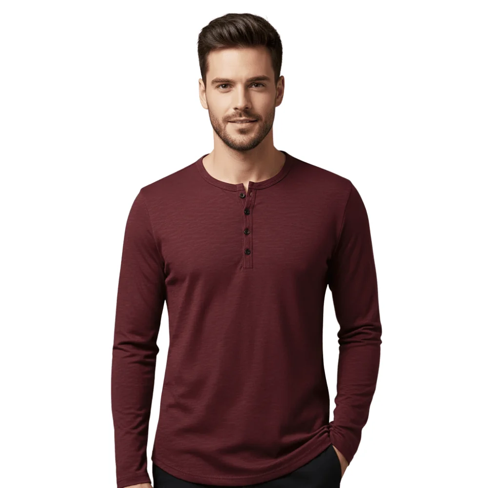 Men's Shirt ¡ª Long Sleeve Crew Neck Button Placket