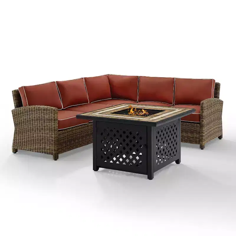 Bradenton 4pc Outdoor Wicker Sectional Set with Fire Table - Crosley