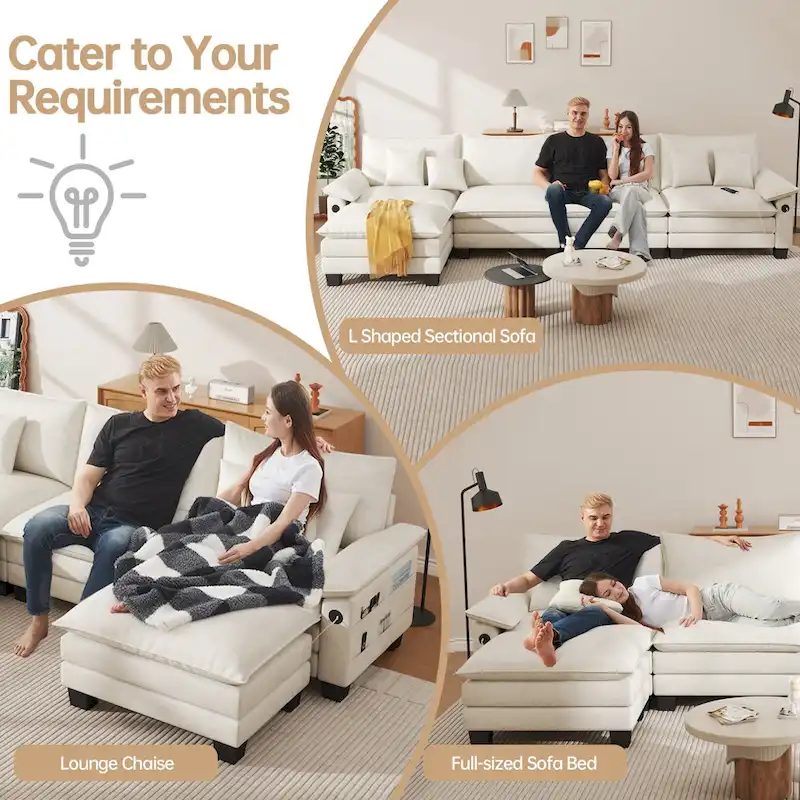 5 Seat Modular Sofa Sleeper Couch Set Convertible L Shaped Sofa Couch for Living Room