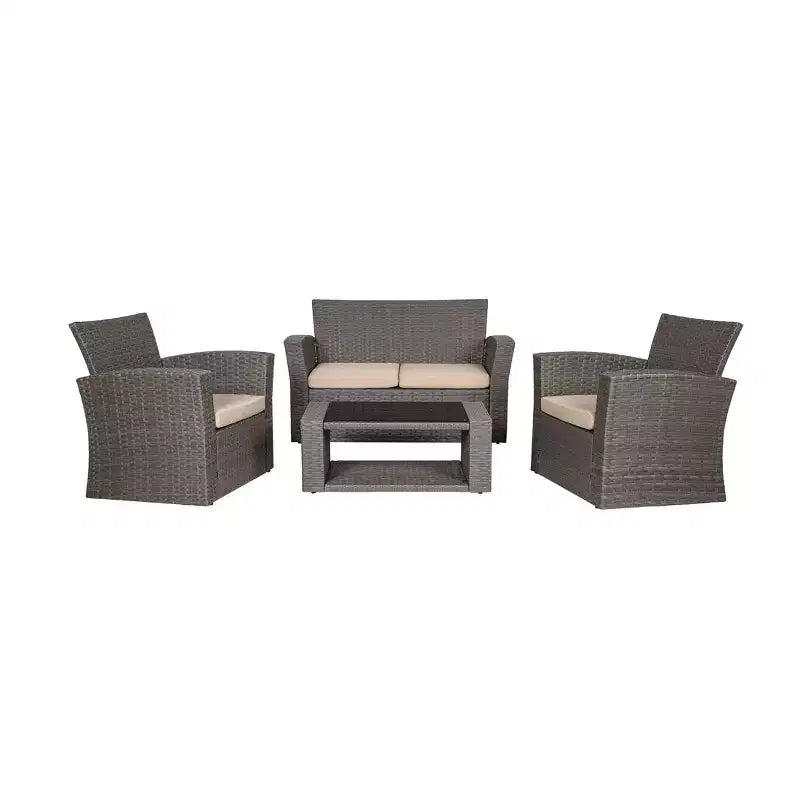 WestinTrends 4 Piece Outdoor Wicker Rattan Conversation Sofa set with Coffee table