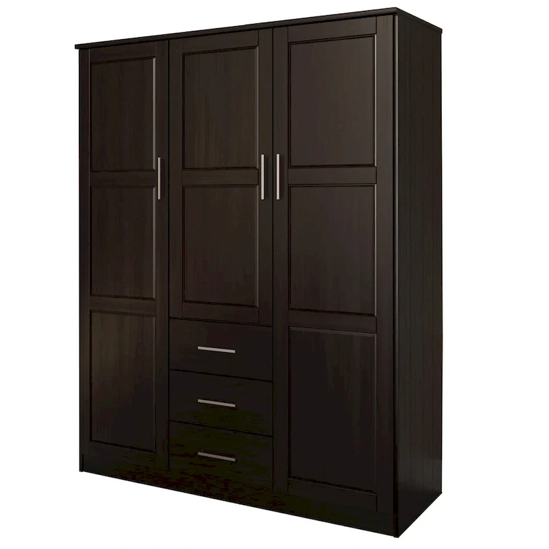 3-Door Solid Pine Wood Wardrobe Armoire, 72
