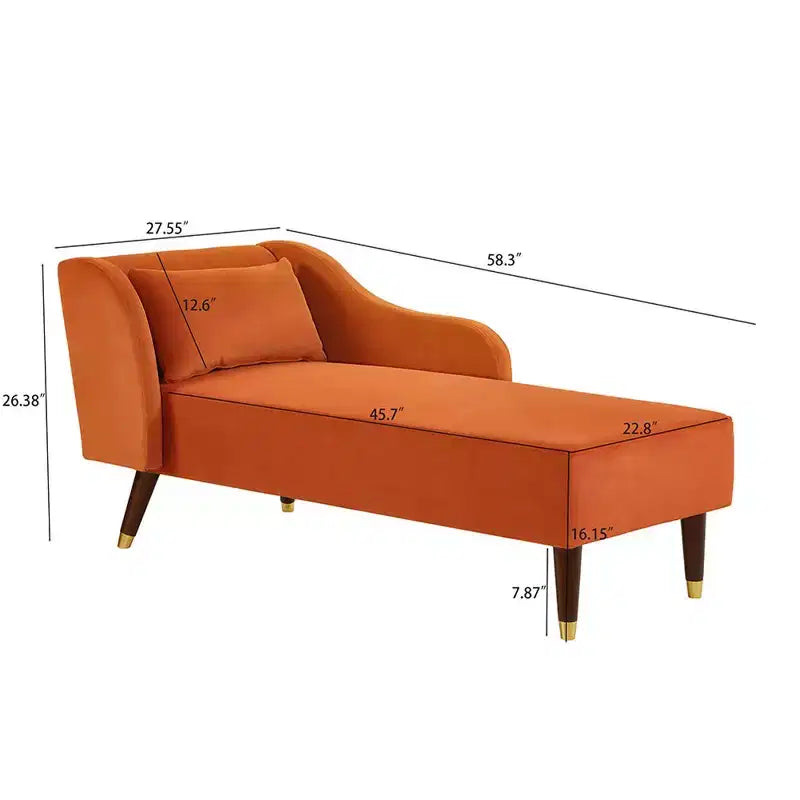Modern Velvet Chaise Lounge Chair, Upholstered Arm Chaise Lounge with Curved Armrest, Sleeper Lounge Sofa Couch for Bedroom Office Living Room