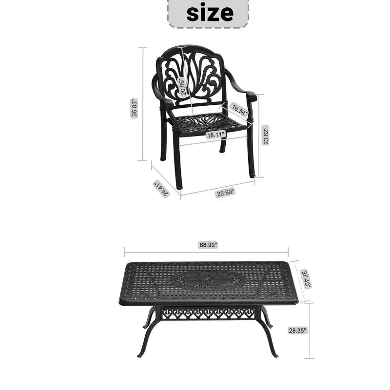 5-Piece Rectangular Cast Aluminum Patio Dining Set for Outdoor Backyard Garden Deck Poolside with Cushions