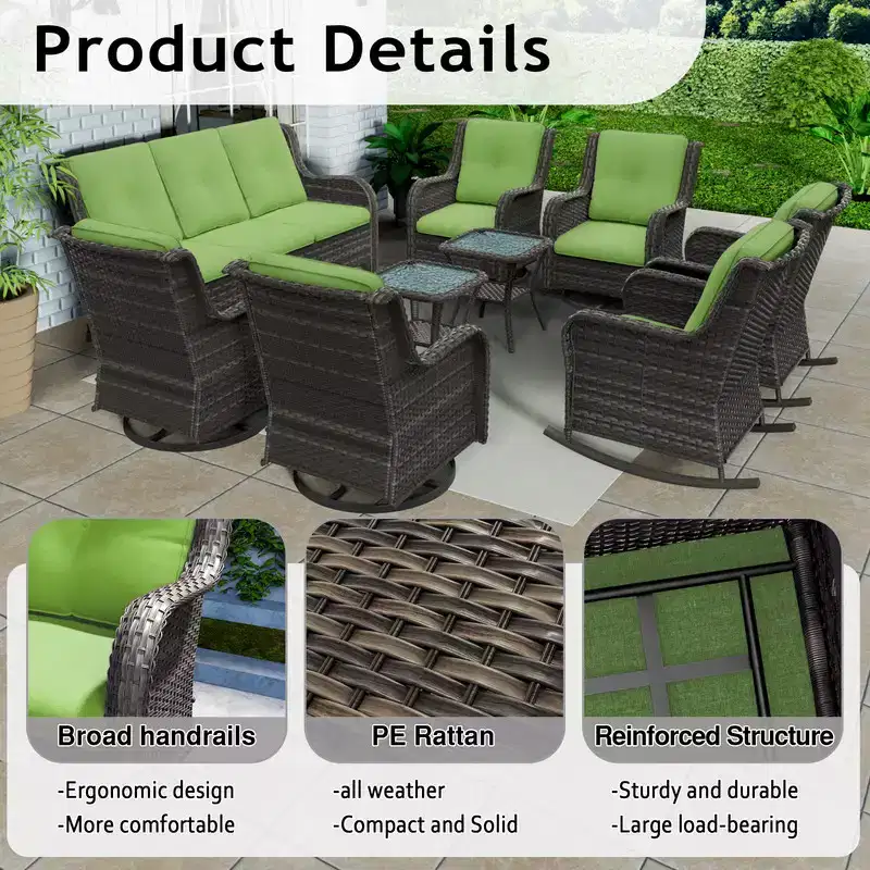 UPTIOT 9 Pieces Outdoor Wicker Sectional Sofa