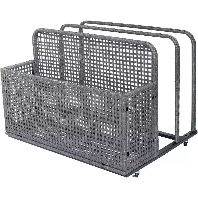 Pool Storage Bin with PE Rattan, Pool Organizer for Cushions & Floaties
