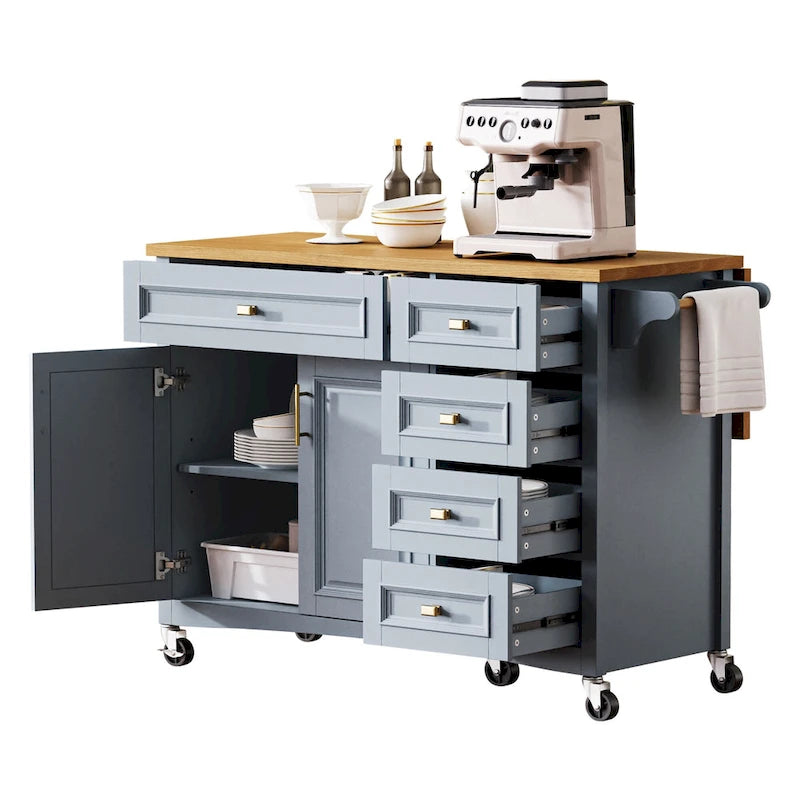White Drop Leaf Kitchen Island Cart for 1–2 Person, No Stool