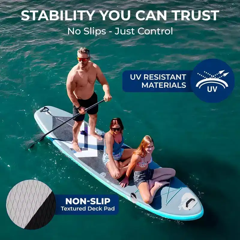 SereneLife Inflatable Stand-Up Paddleboard with Double-Action Pump - Black