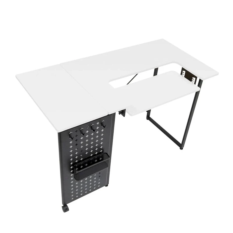 Sew Ready Pivot Sewing Table with Storage Panel and Adjustable Platform