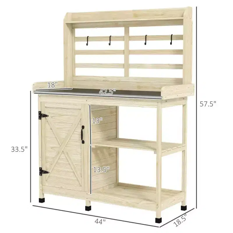 Whisen Patio Wooden Potting Bench, Outdoor Garden Work Station Table with Storage Cabinet, Open Shelf and Removable Sink