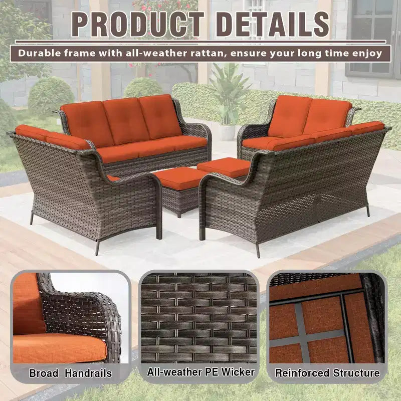 UPTIOT 6 Pieces Outdoor Wicker Sectional Sofa