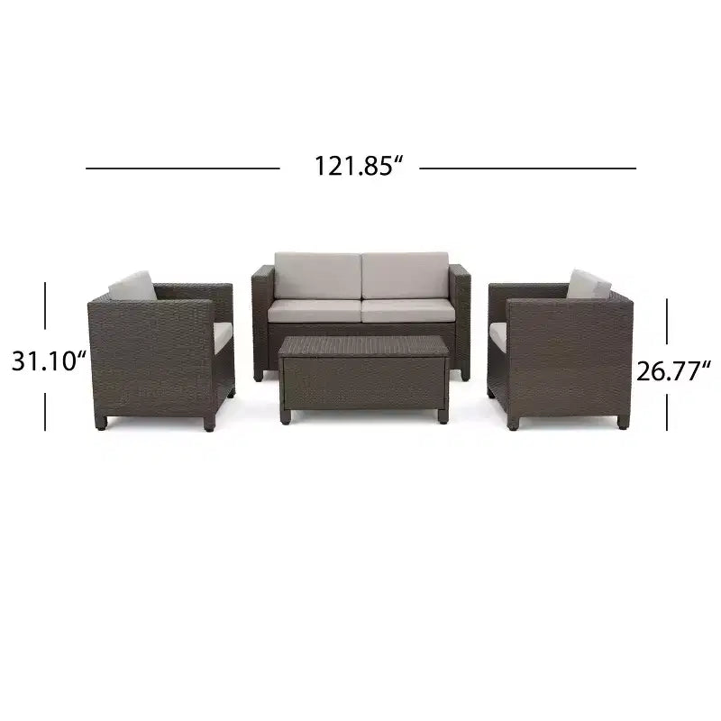 Christopher Knight Home Puerta Outdoor Wicker 4 Seater Chat Set with Cushions