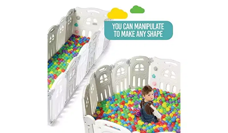14-Panel Baby Playpen with Adjustable Shape and Foldable Design