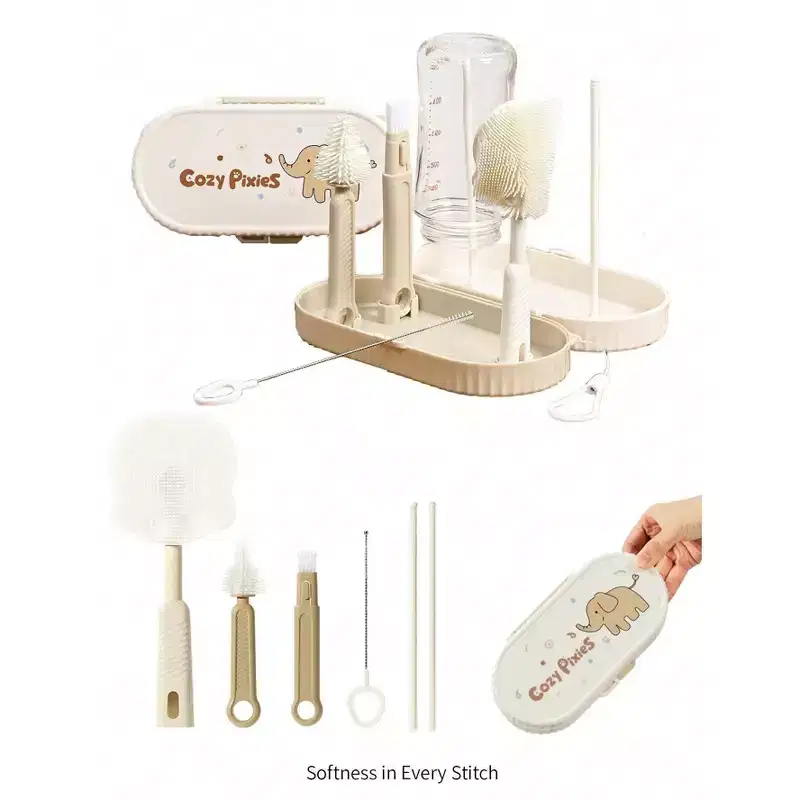 CPPSLEE Baby Bottle Feeding Accessories Portable Elephant Bottle Brush Set