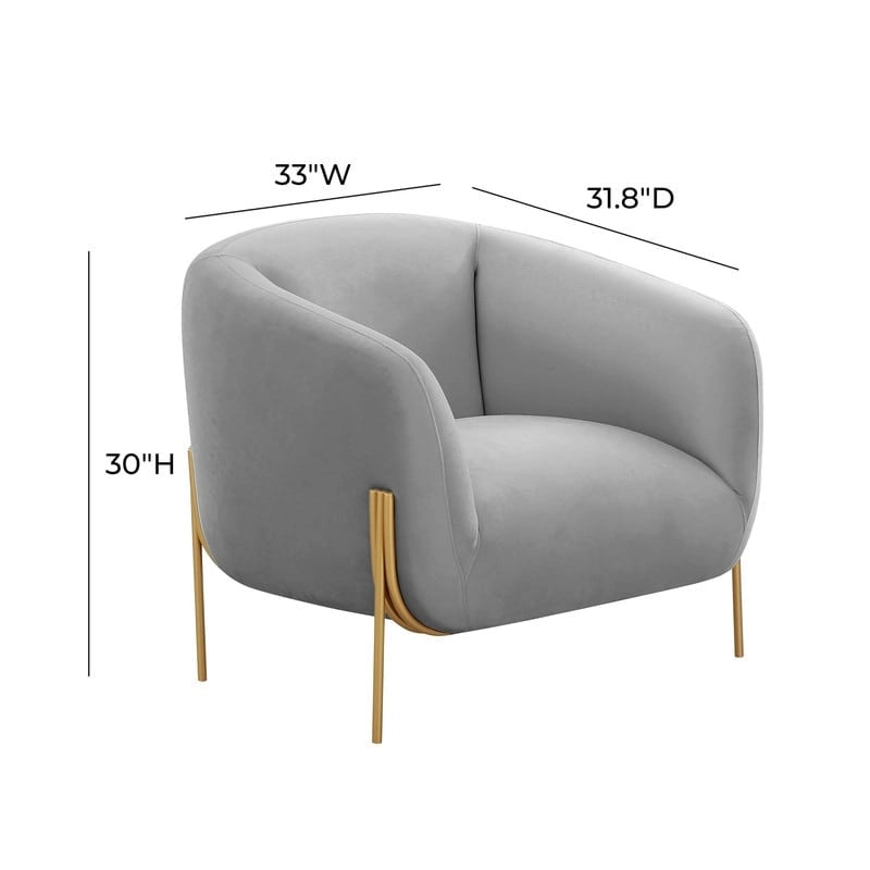 Velvet Accent Chair – Cream / Grey, Matte Gold Legs, Handmade, Seats 1