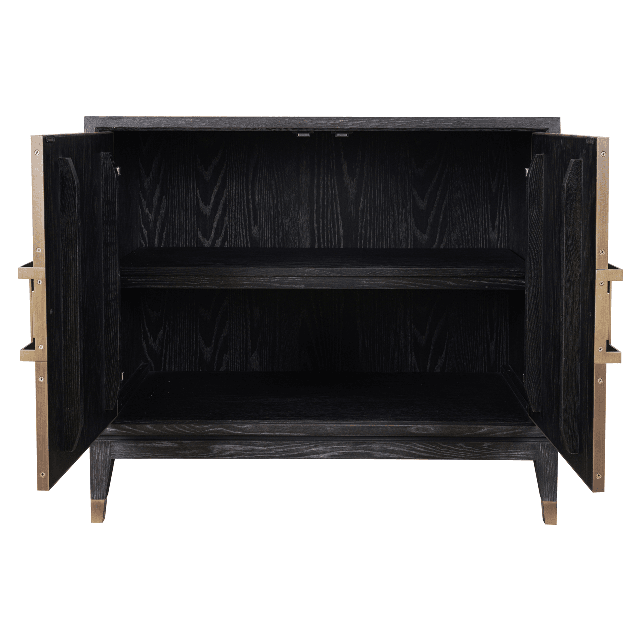 Black Wood & Shagreen 2 Door Sideboard with Brass Handles