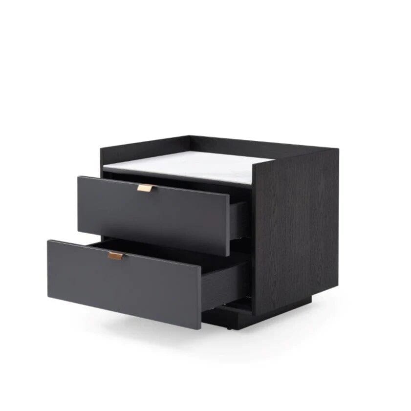 Dark Grey Oak 2 Door Bedside Table with Marble Top