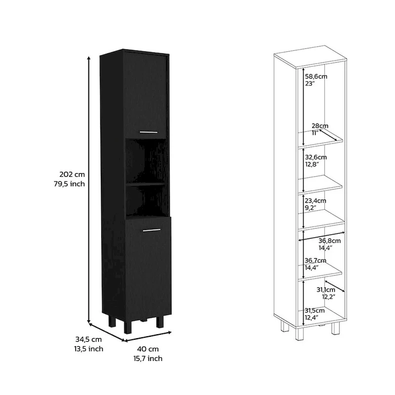 Pantry Cabinet with Three Interior Shelves, White Finish