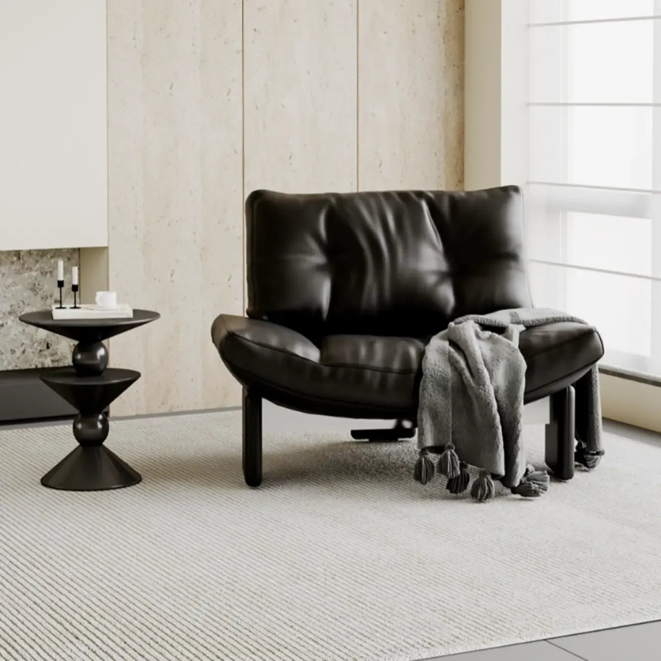 Contemporary Black Tufted Armless Chenille Accent Chair