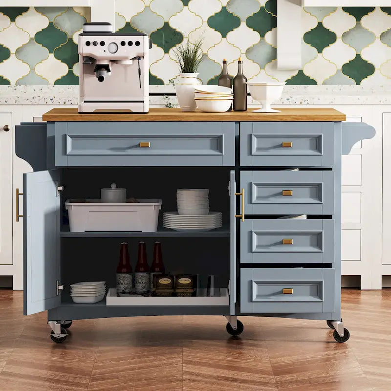 White Drop Leaf Kitchen Island Cart for 1–2 Person, No Stool