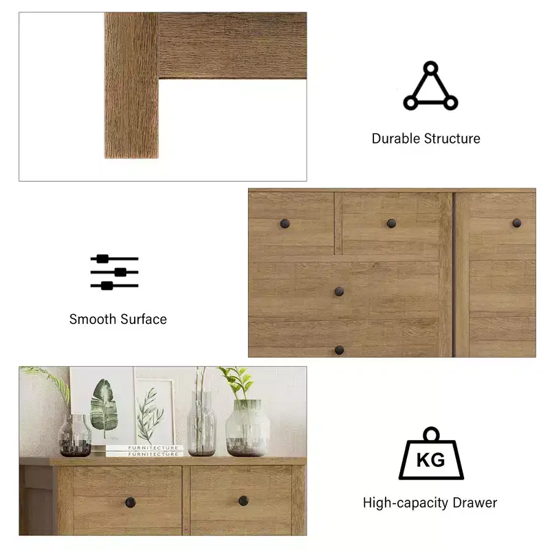 5-Drawer Fluted Dresser with Gold Metal Handles and Legs