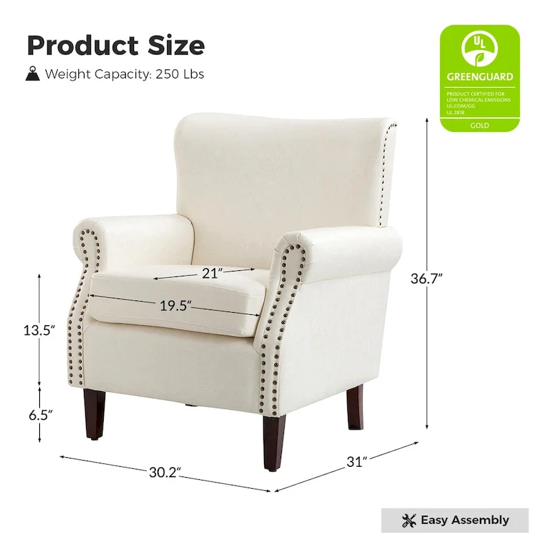 Transitional Leather Armchair with Nailhead Trim Rolled Arms