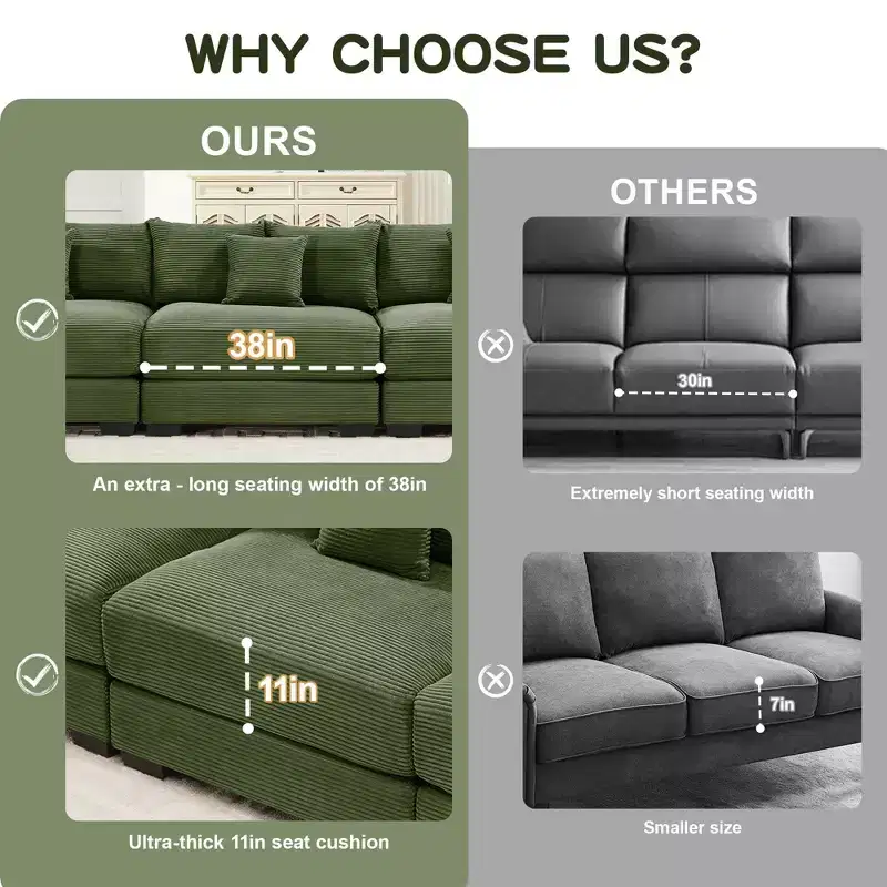 Oversized Cloud Modular Sectional Couch,Convertible Sectional Couches Deep Seat Extra-Wide Armrests