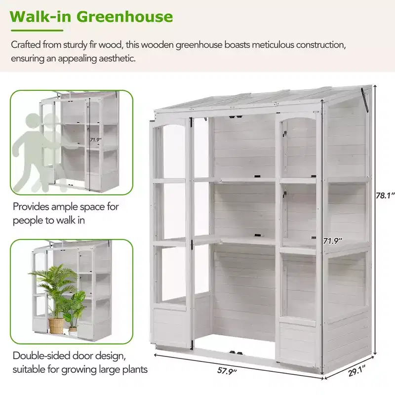 Whisen 78 Greenhouse with 4 Skylights & 2 Folding Shelves