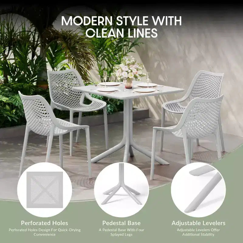 WestinTrends Playa 5-Piece Modern Square Patio Dining Table Set with Stackable Patio Dining Chairs