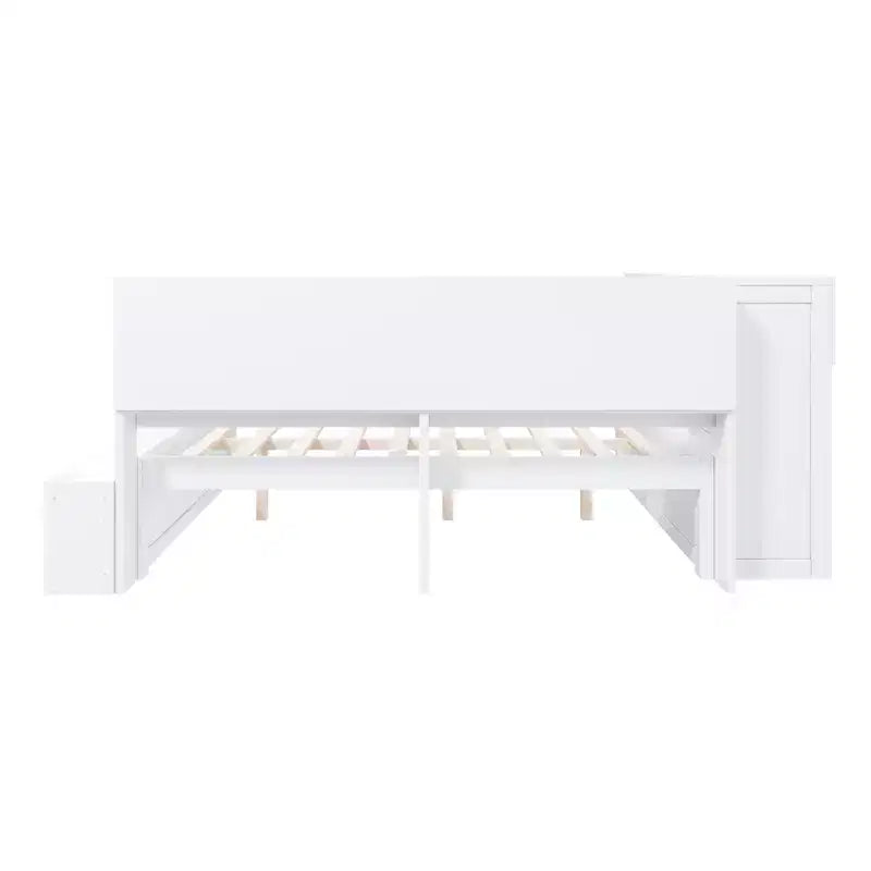 Full Daybed Frame, Solid Wood Daybed with Storage Cabinets and Shoe Cabinet