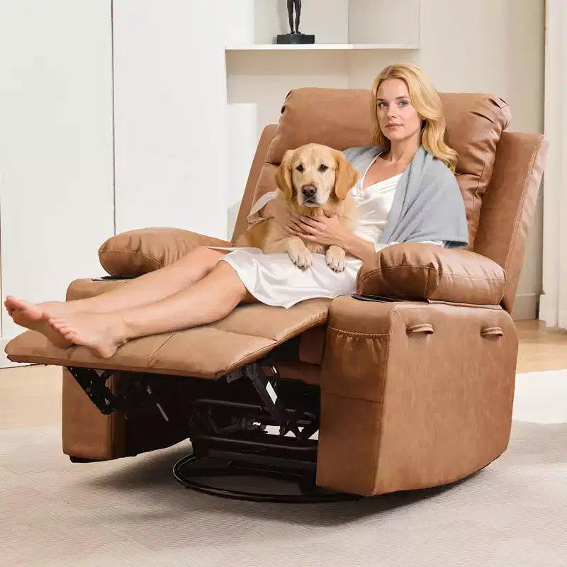 Oversized 360 Swivel Rocker Recliner with Massage & Heat - Ergonomic Lounge Chair with Cup Holders, Side Pockets for Living Room, Nursery