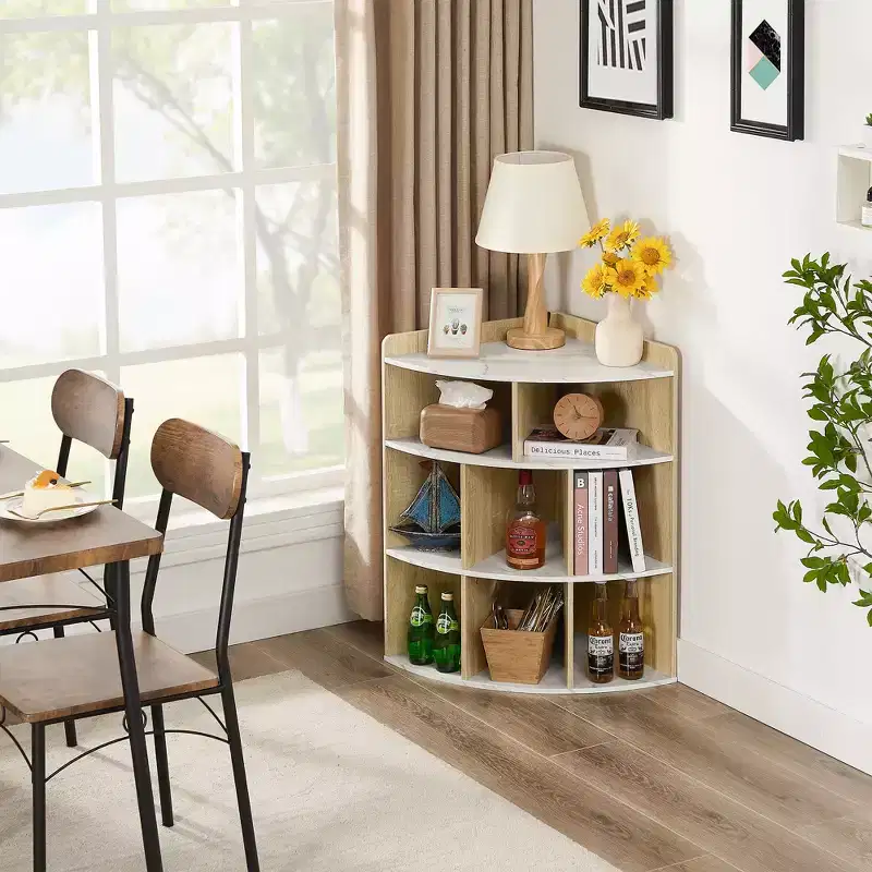 VECELO Corner Cabinet, 3-Tier Cube Storage Organizer, Triangle Bookcases with 8 Cubbies