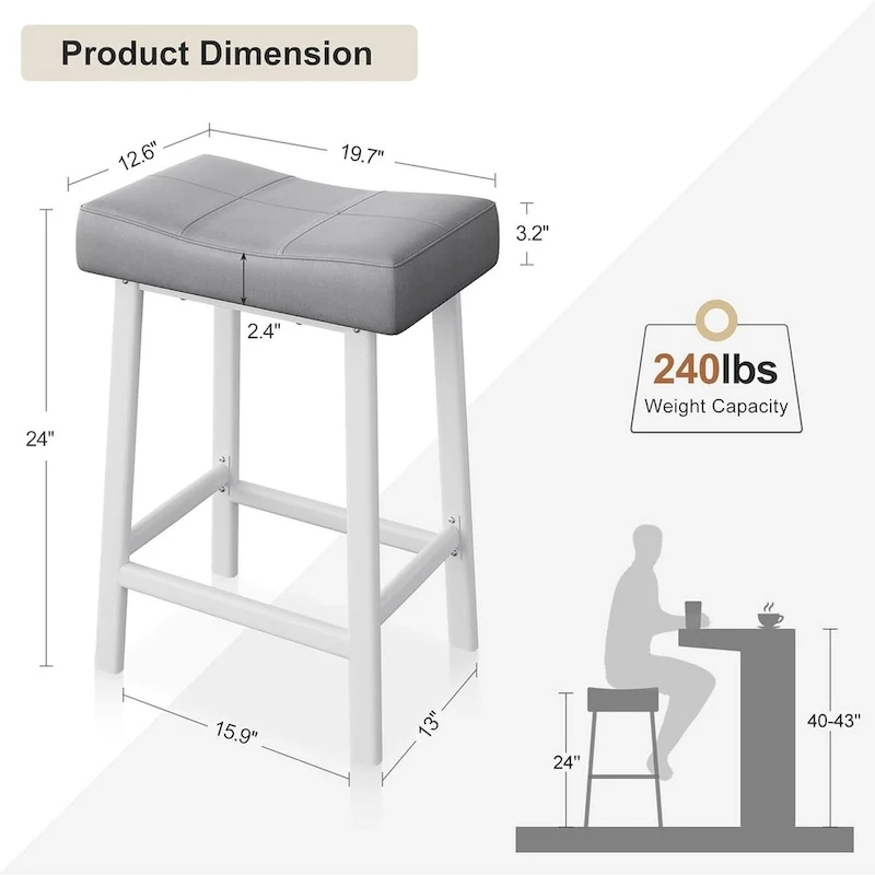 24-Inch Bar Stools, Ergonomic Saddle Seat, 2pcs