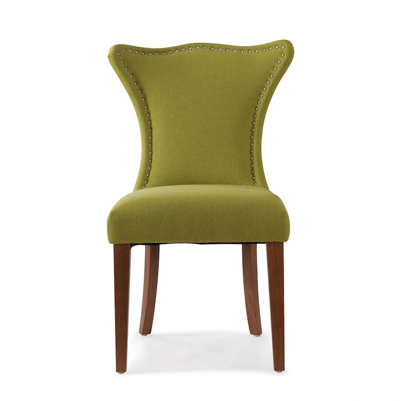 Armless Upholstered Dining Chair – Off-White Floral / Gold Floral / Moss Green / Jet Black / Brown Floral / Midnight Blue, Curved Back, Nailhead Trim, Seats 1