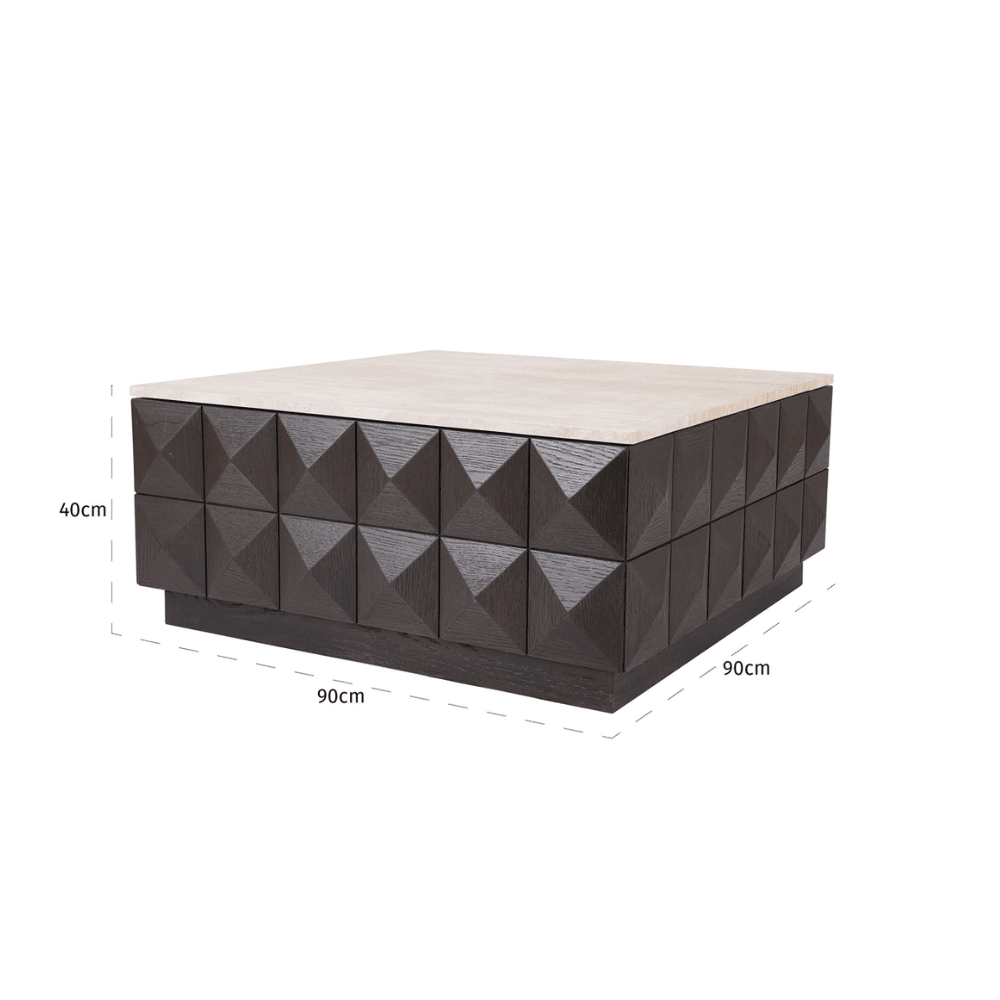 Deep Brown Square Coffee Table with Travertine Top