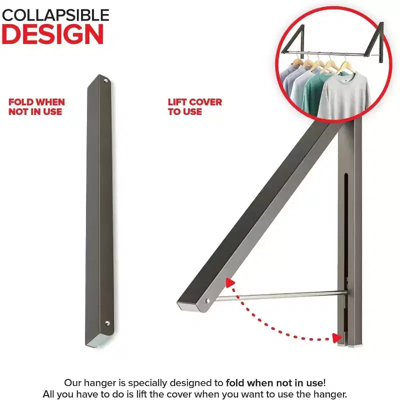 Wall-Mounted Retractable Double Foldable Clothing Rack with Extension Rod, Gray (20 Count)